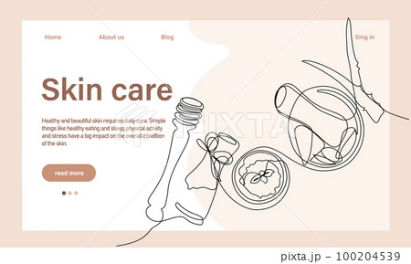 Skin care concept. Landing page template. Morning routine. Bath time. Organic products for scrubbing and body skin care with natural herbal skin care products, top view. Vector illustration Skin care concept. Landing page template. Morning routine. Bath time. Organic products for scrubbing and body skin care with natural herbal skin care products, top view. Vector illustration 100204539