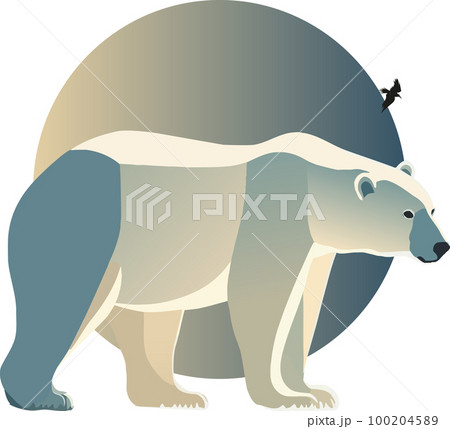 The white bear walks through the snow. The glacier, snow-covered plains. Starry night in the North. Landscapes of the Arctic. Vector illustration The white bear walks through the snow. The glacier, snow-covered plains. Starry night in the North. Landscapes of the Arctic. Vector illustration 100204589