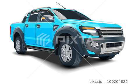 Realistic 3D vector blue pickup four doors on white background 100204826