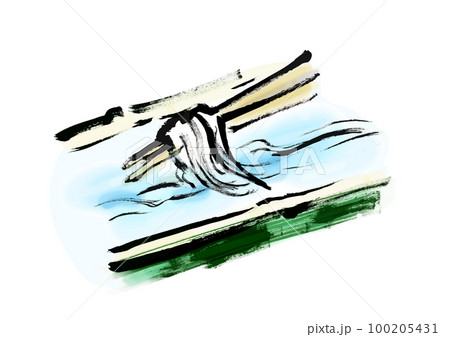 流しそうめんの手描き筆書きイラストセット 100205431