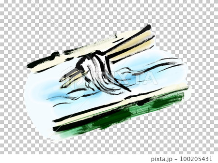 流しそうめんの手描き筆書きイラストセット 100205431