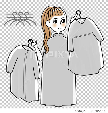 服を見比べる女性 100205433
