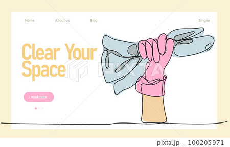 Home cleaning service landing page design concept, illustration of janitors with cleaning tools. Vector illustration 100205971