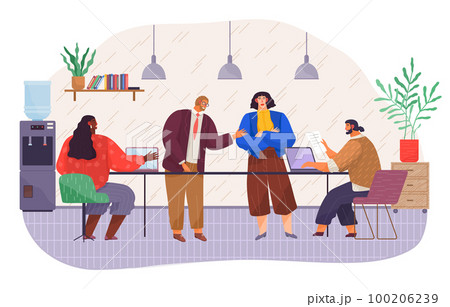 Businesspeople talking and working together in office around table have a productive conversation 100206239