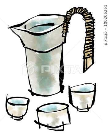 ちろりの手書きイラスト（筆書き水彩墨絵風） 100206261