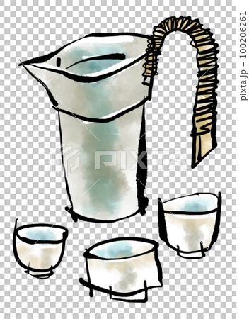 ちろりの手書きイラスト（筆書き水彩墨絵風） 100206261