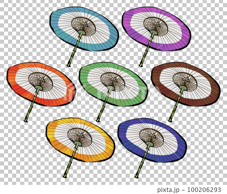 Hand-drawn illustration of a Japanese umbrella (brush writing watercolor sumi-e style) Hand-drawn illustration of a Japanese umbrella (brush writing watercolor sumi-e style) 100206293