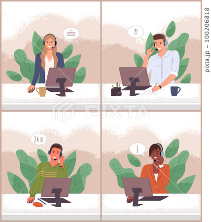 Managers in call center hotline. Online customer support worker, telephone service operator 100206818
