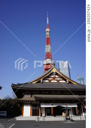 東京都港区の増上寺から臨む東京タワー方面の風景 100207424