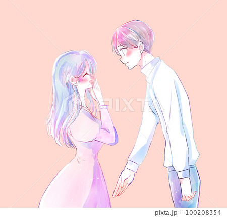 告白する男性とうれしい女性　和やか 100208354