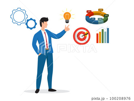 Business intelligence, data analysis for insight making business decision for success, information or report for management concept, businessman hold smart lightbulb with business intelligence data. 100208976