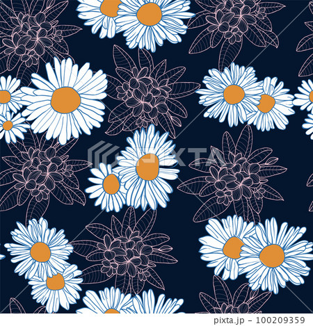 Floral abstract Camomile flowers seamless pattern. 100209359