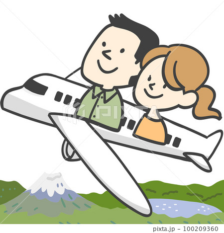飛行機で旅に出るカップル 100209360
