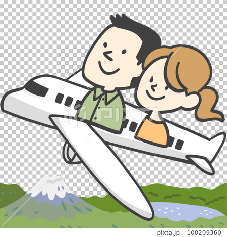 飛行機で旅に出るカップル 100209360