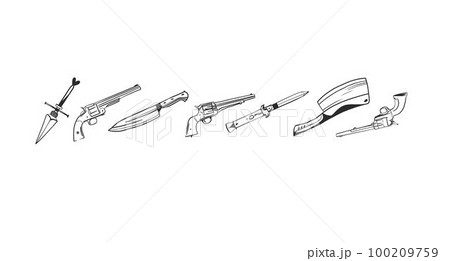 Hand drawn abstract vector graphic clipart illustration boho knife and guns collection set bundle.Western logo design concept.Bohemian wild west contemporary design.Wild west silhouette modern drawing Hand drawn abstract vector graphic clipart illustration boho knife and guns collection set bundle.Western logo design concept.Bohemian wild west contemporary design.Wild west silhouette modern drawing 100209759