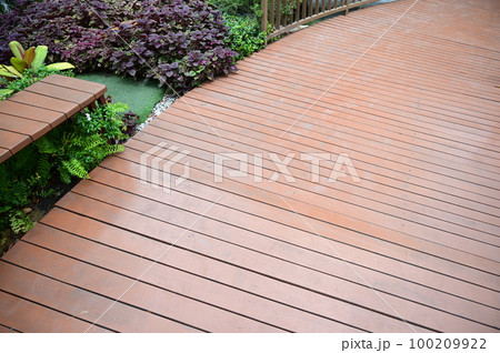 natural garden with wooden bridge, beautiful garden natural garden with wooden bridge, beautiful garden 100209922