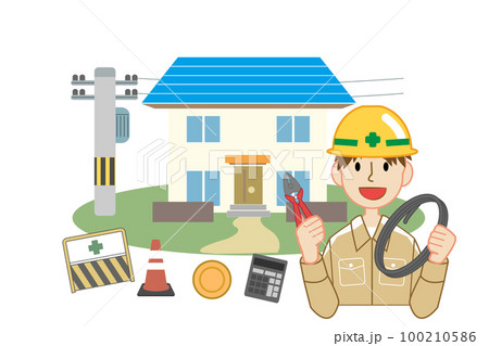 電気工事 住宅工事作業員男性 電気工事 住宅工事作業員男性 100210586