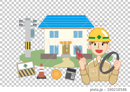 電気工事 住宅工事作業員男性 電気工事 住宅工事作業員男性 100210586