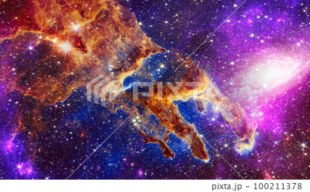 Star particle motion on black background, starlight nebula in galaxy at universe Space background. The elements of this image furnished by NASA. 100211378