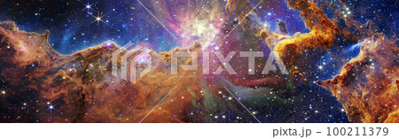 Star particle motion on black background, starlight nebula in galaxy at universe Space background. The elements of this image furnished by NASA. 100211379