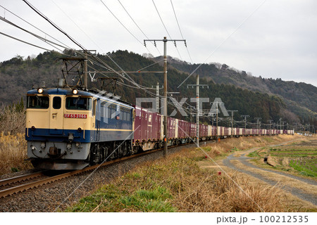東海道本線を走るEF652066コンテナ貨物列車 100212535