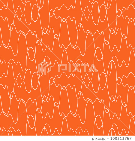 Tiny white wavy lines on orange background. Outline seamless pattern. 100213767