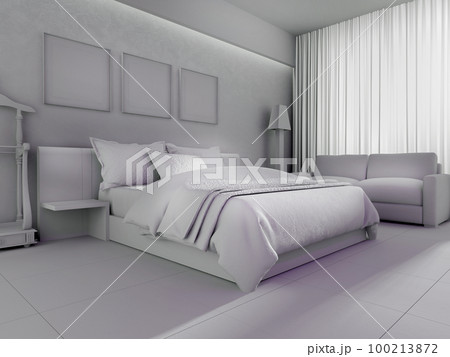 Bedroom in a modern interior, 3d rendering 100213872