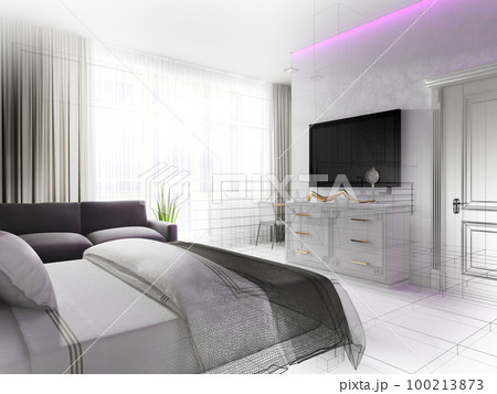 Bedroom in a modern interior, 3d rendering 100213873