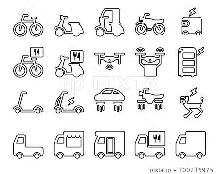 近代の特殊な車両・飛行車両・ロボットなどのアイコンのセット_アウトライン 100215975