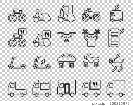 近代の特殊な車両・飛行車両・ロボットなどのアイコンのセット_アウトライン 100215975