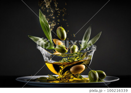 olives in oil on a black background. splash.advertising of luxury product olives in oil on a black background. splash.advertising of luxury product 100216339