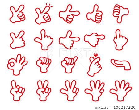 ハンドサインのアイコンセット_赤線白ベタ 100217220