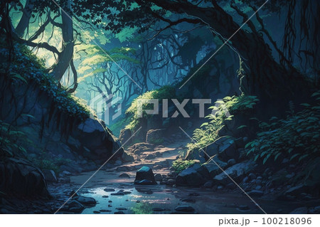 妖精の森 ファンタジー m n様 妖精の森 アクリル画 F3 風景画 絵画 神秘