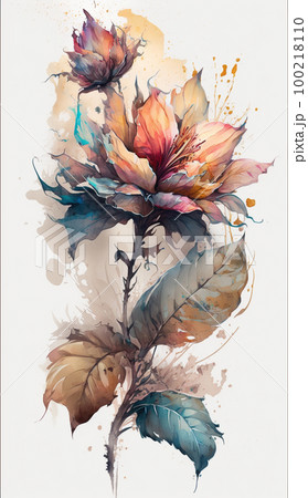 イラスト 水彩 背景 花 鳥 植物 自然 アートのイラスト素材 [100218110