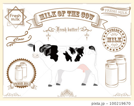 牛、ミルク缶、リボン、エンブレムをオリジナル素材 100219670