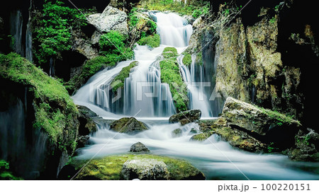 滝　滝つぼ　背景素材 100220151