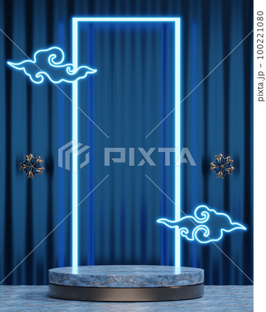 Blue Abstract geometric background, japanese style podium blue concept . 100221080