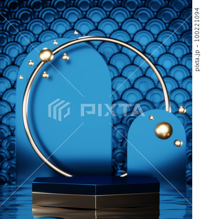 Blue Abstract geometric background, japanese style podium blue concept . 100221094