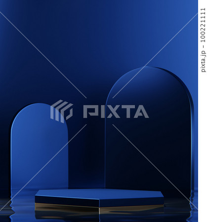 Blue Abstract geometric background, japanese style podium blue concept . 100221111