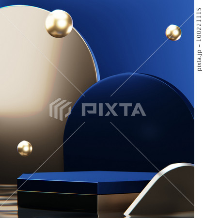 Blue Abstract geometric background, japanese style podium blue concept . 100221115