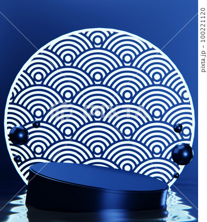 Blue Abstract geometric background, japanese style podium blue concept . 100221120