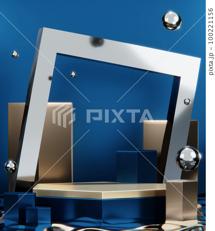 Blue Abstract geometric background, japanese style podium blue concept . 100221156