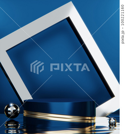 Blue Abstract geometric background, japanese style podium blue concept . 100221160