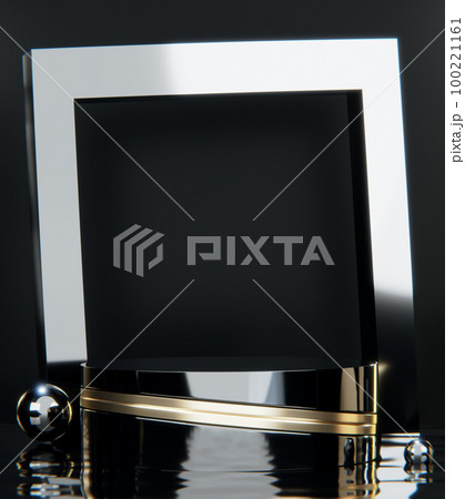 Fashion product background and stand black podium display with blank backdrops. 100221161