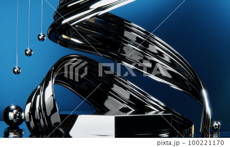 Blue Abstract geometric background, japanese style podium blue concept . 100221170