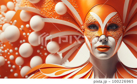 illustration of a girl in a carnival costume in orange and white color .Generative AI 100226965