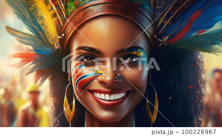a girl in Brazil in a multi-colored costume for the carnival holiday .Generative AI a girl in Brazil in a multi-colored costume for the carnival holiday .Generative AI 100226967