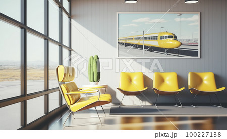 business class boarding lounge interior comfortable yellow leather chairs at the airport .Generative AI business class boarding lounge interior comfortable yellow leather chairs at the airport .Generative AI 100227138