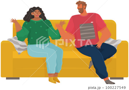 Young couple quarreling. Man and woman shout at each other in bad relationship. Arguing reprimanding 100227549