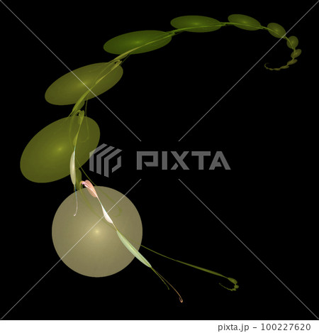 yellow and green abstract drawing on a black background, color digital graphics, design 100227620